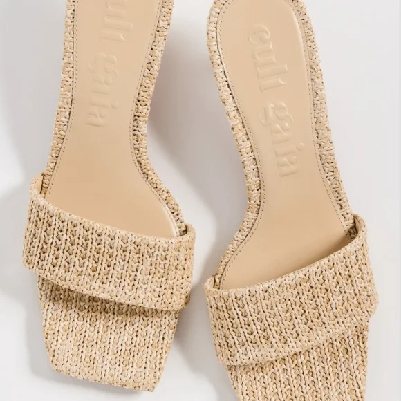 cult gaia Natural Raffia Slide Mules in Beige Size 38 - 8US - Picture 3 of 13